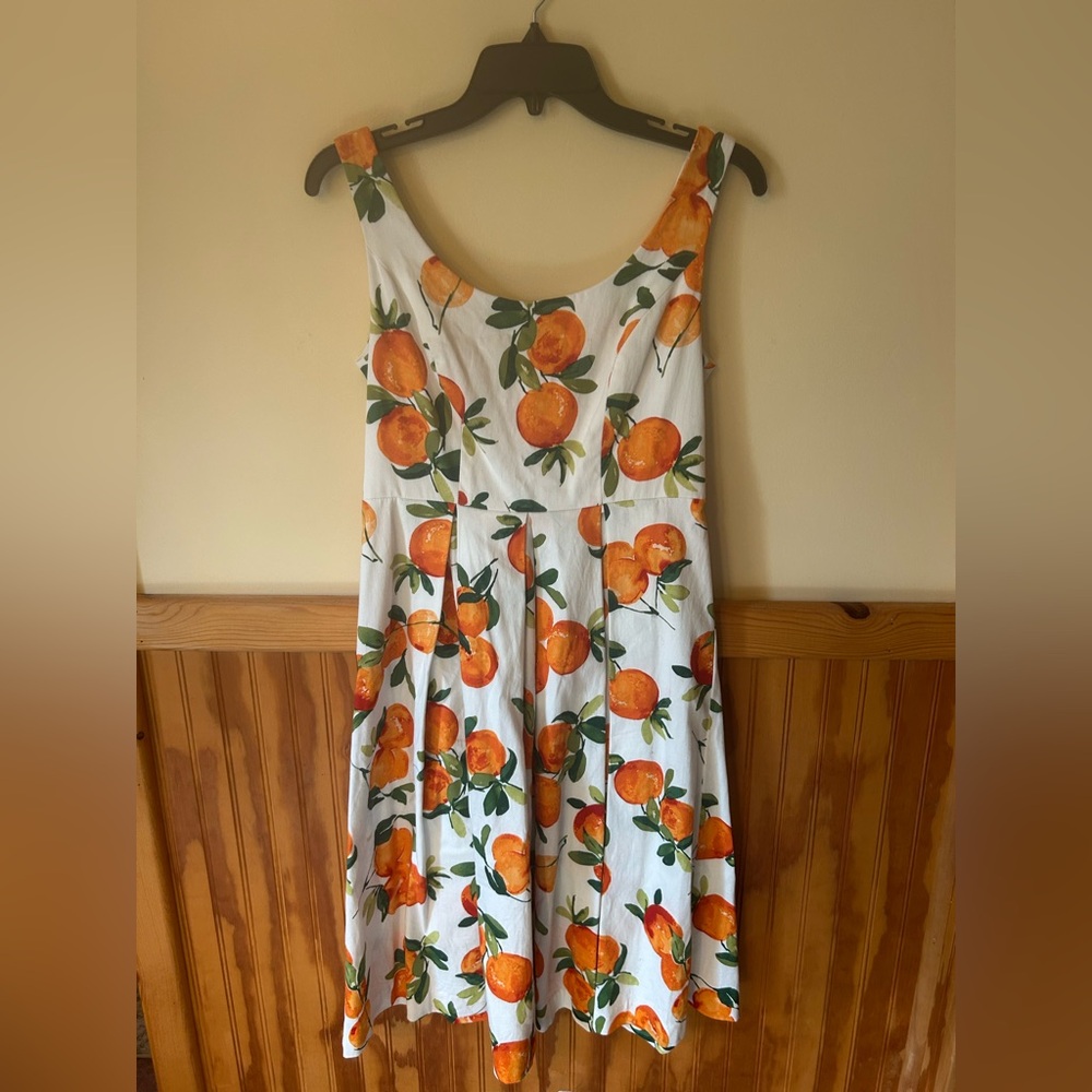 Chetta B Orange and White Citrus Pleated Sundress